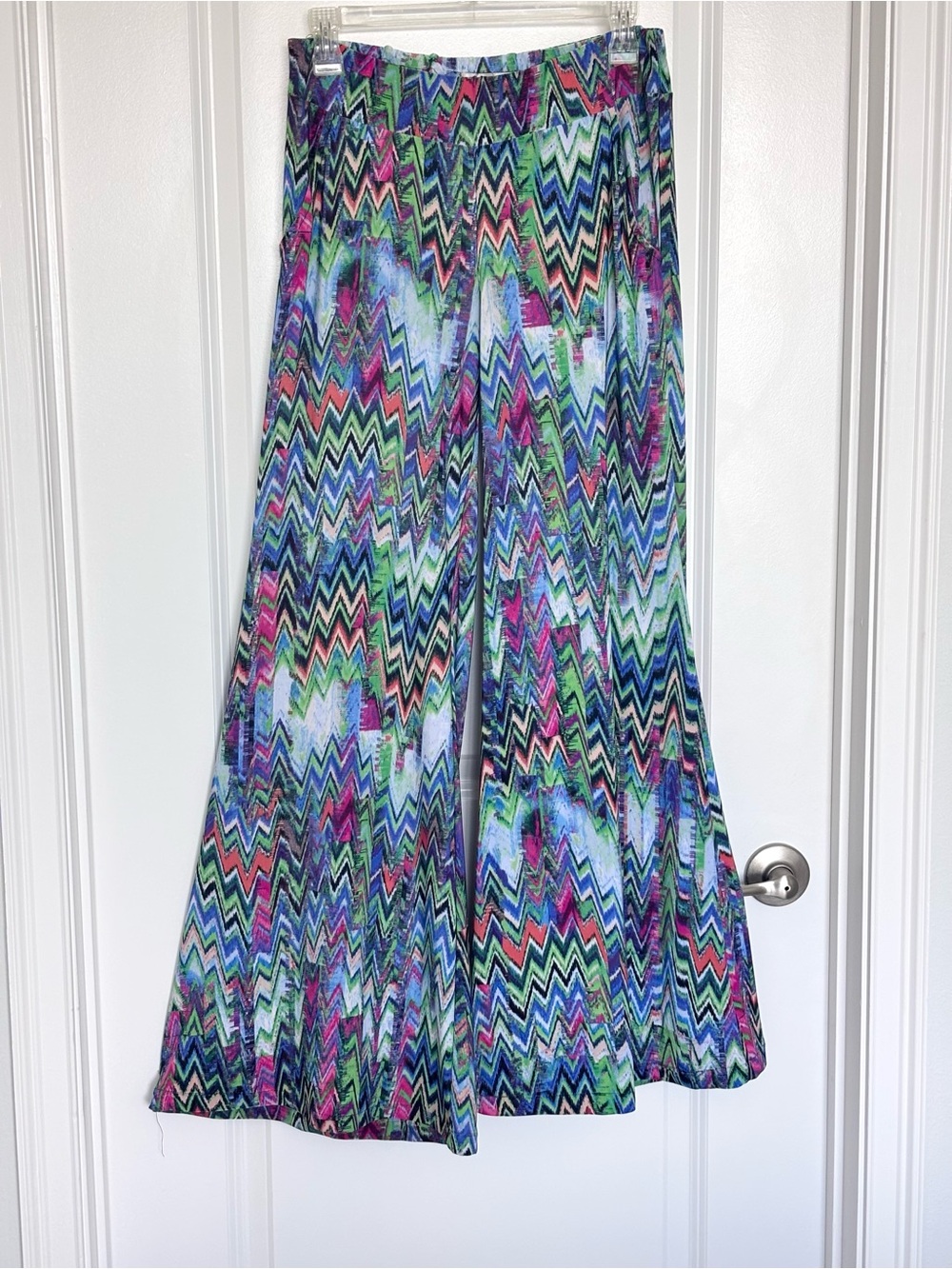 Veronica M Chevron Palazzo Pants Wide Leg Resort Vacation Boho Beach Cover Up - Picture 2 of 8